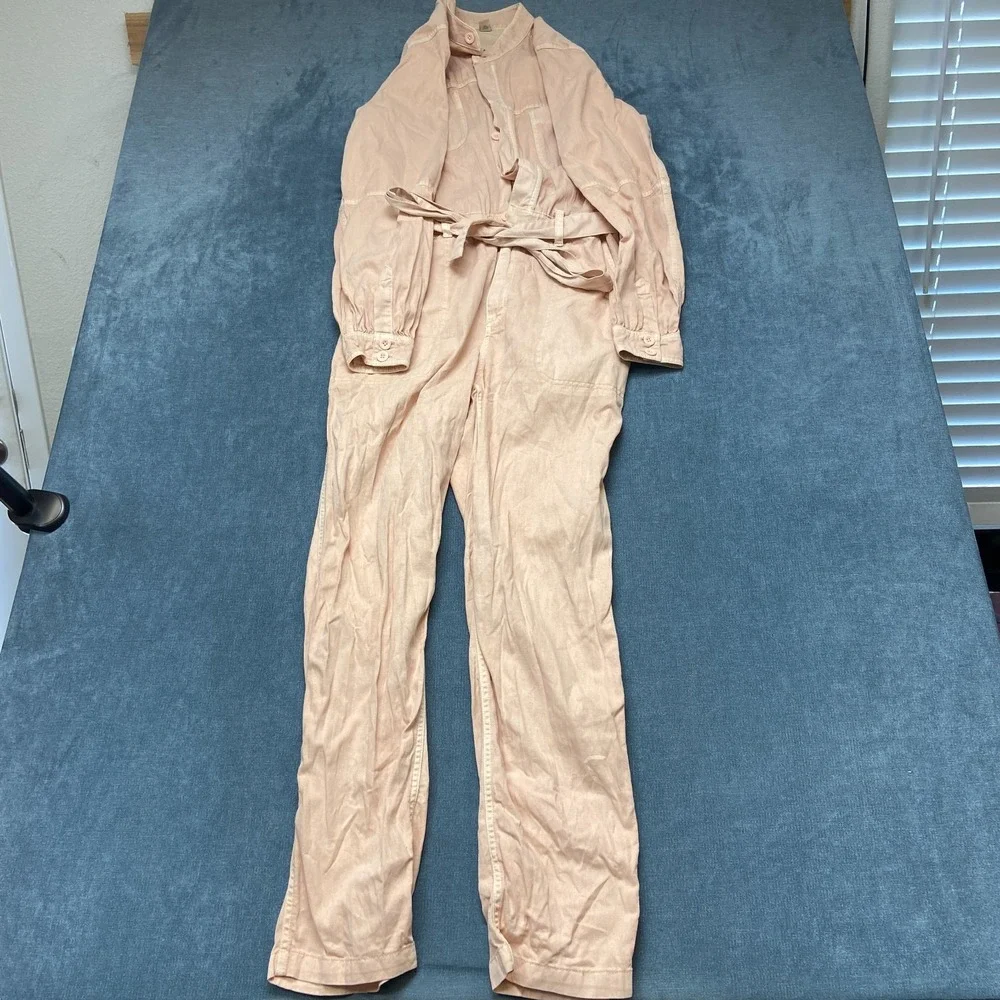 Old Navy One Piece Jumpsuit Womens Large Tall Pink Chest Pockets Straight Leg